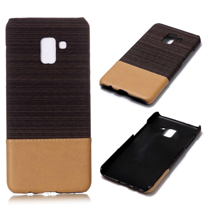 Canvas Leather Coated PC Mobile Phone Case Accessory for Samsung Galaxy A8+ (2018) - Coffee-1