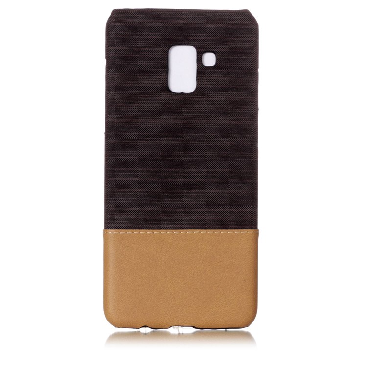 Canvas Leather Coated PC Mobile Phone Case Accessory for Samsung Galaxy A8+ (2018) - Coffee-2