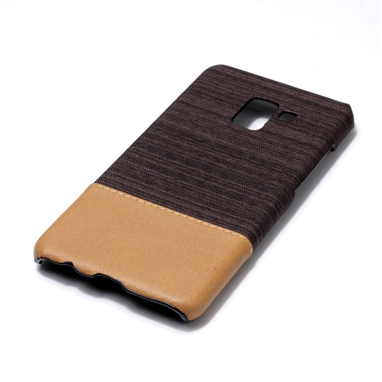 Canvas Leather Coated PC Mobile Phone Case Accessory for Samsung Galaxy A8+ (2018) - Coffee-4