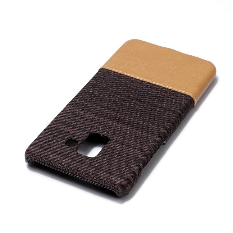 Canvas Leather Coated PC Mobile Phone Case Accessory for Samsung Galaxy A8+ (2018) - Coffee-5