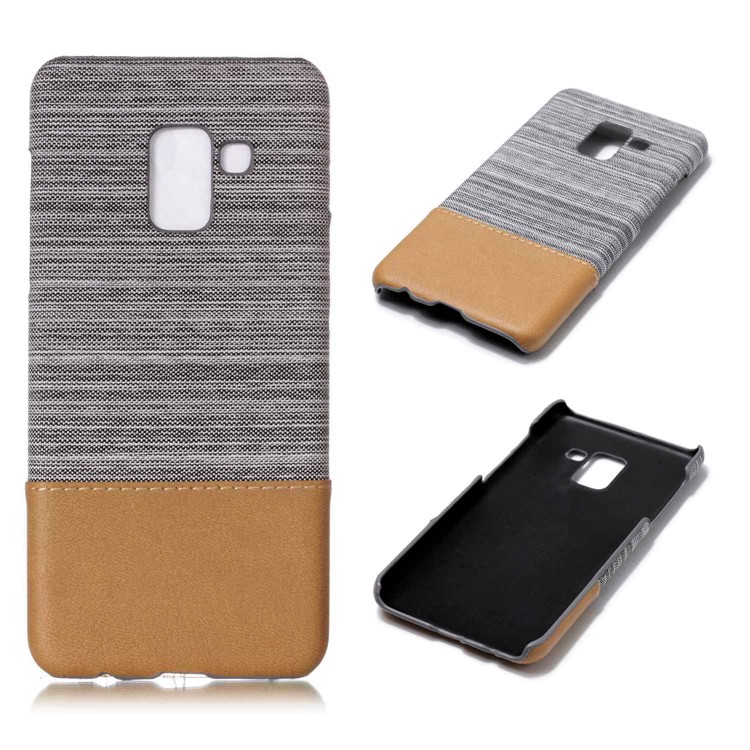 Canvas Leather Coated PC Back Phone Cover for Samsung Galaxy A8 (2018) - Light Grey-1