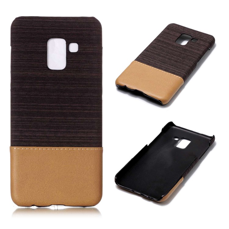 Canvas Leather Coated Plastic Cover Shell for Samsung Galaxy A8 (2018) - Coffee-1