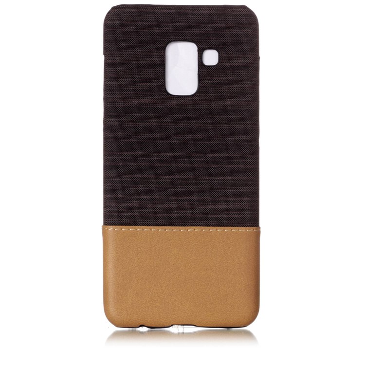 Canvas Leather Coated Plastic Cover Shell for Samsung Galaxy A8 (2018) - Coffee-2
