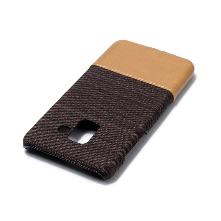 Canvas Leather Coated Plastic Cover Shell for Samsung Galaxy A8 (2018) - Coffee-5