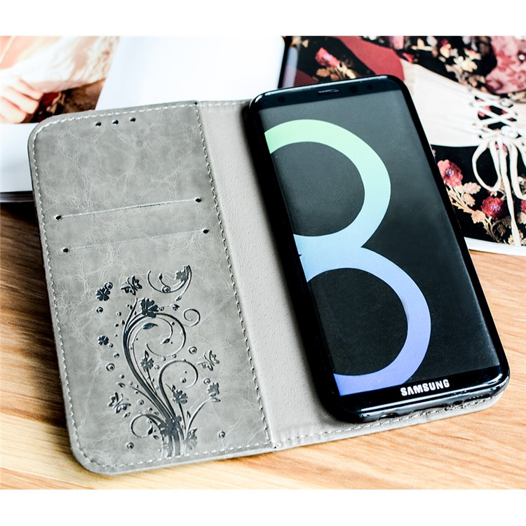 Imprint Heart Auto-absorbed Leather Magnetic Mobile Casing for Samsung Galaxy S8 G950 - Light Grey-4
