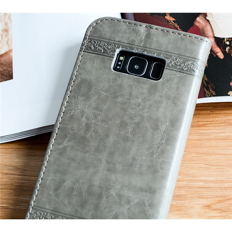 Imprint Heart Auto-absorbed Leather Magnetic Mobile Casing for Samsung Galaxy S8 G950 - Light Grey-5