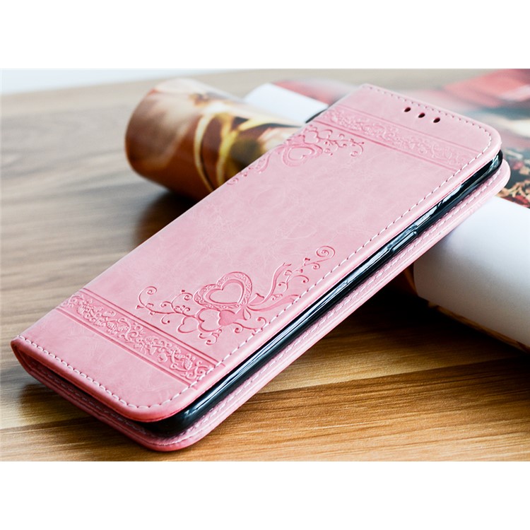 For Samsung Galaxy S8 G950 Imprint Heart Auto-absorbed PU Leather Cover Case - Pink-2