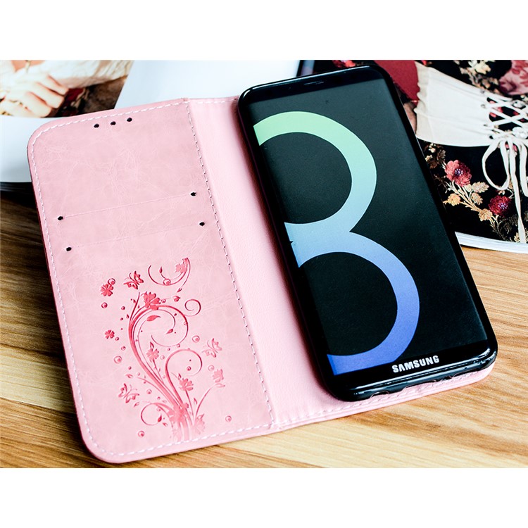 For Samsung Galaxy S8 G950 Imprint Heart Auto-absorbed PU Leather Cover Case - Pink-4