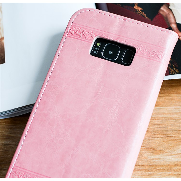 For Samsung Galaxy S8 G950 Imprint Heart Auto-absorbed PU Leather Cover Case - Pink-5