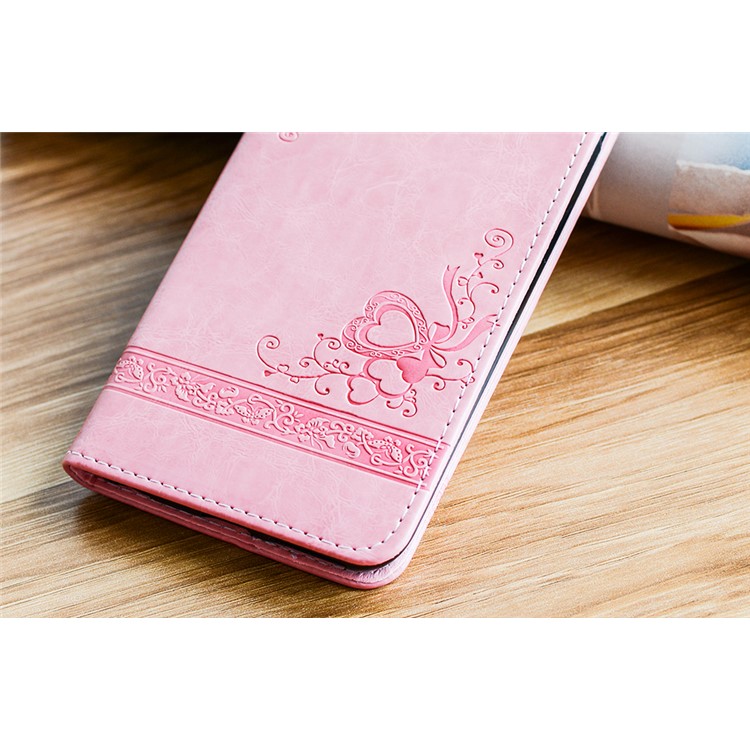 For Samsung Galaxy S8 G950 Imprint Heart Auto-absorbed PU Leather Cover Case - Pink-6