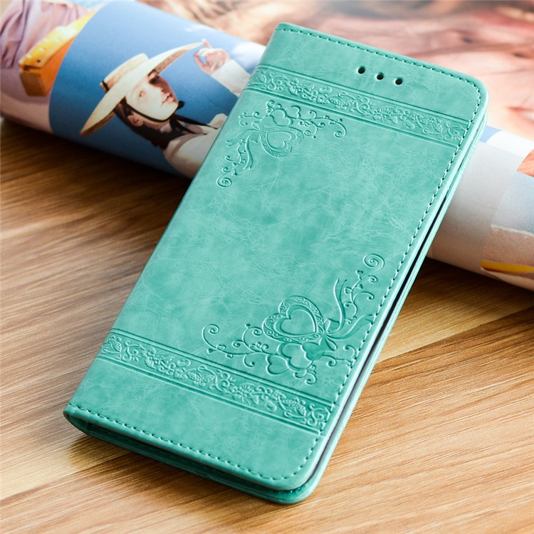 For Samsung Galaxy S8 G950 Imprint Heart Auto-absorbed Leather Flip Cover - Cyan-1