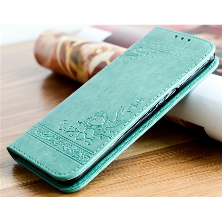 For Samsung Galaxy S8 G950 Imprint Heart Auto-absorbed Leather Flip Cover - Cyan-2
