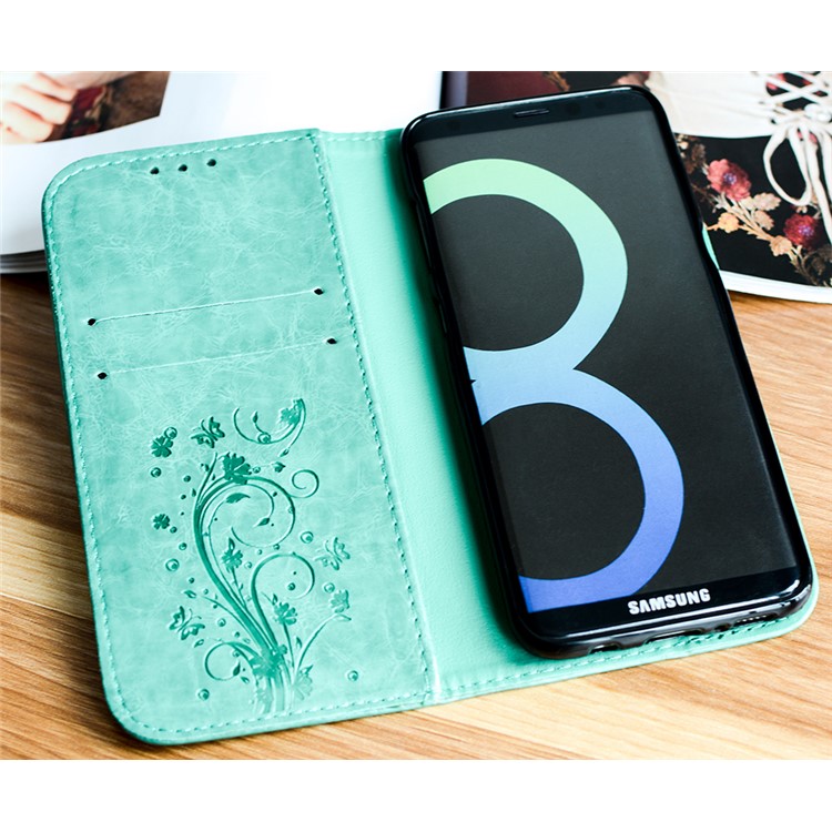 For Samsung Galaxy S8 G950 Imprint Heart Auto-absorbed Leather Flip Cover - Cyan-4