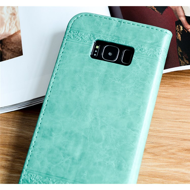 For Samsung Galaxy S8 G950 Imprint Heart Auto-absorbed Leather Flip Cover - Cyan-5