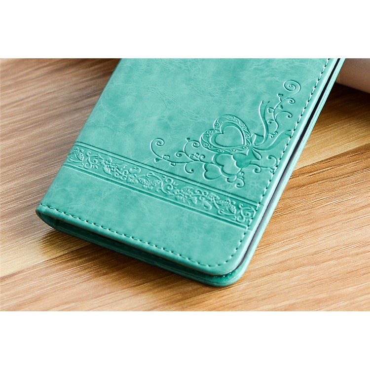 For Samsung Galaxy S8 G950 Imprint Heart Auto-absorbed Leather Flip Cover - Cyan-6