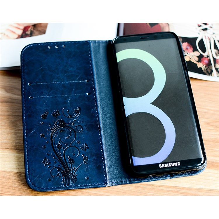 For Samsung Galaxy S8 G950 Imprint Heart Auto-absorbed Leather Phone Case with Card Slots - Blue-2