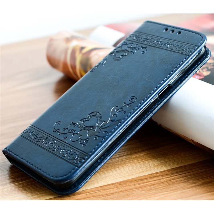For Samsung Galaxy S8 G950 Imprint Heart Auto-absorbed Leather Phone Case with Card Slots - Blue-4