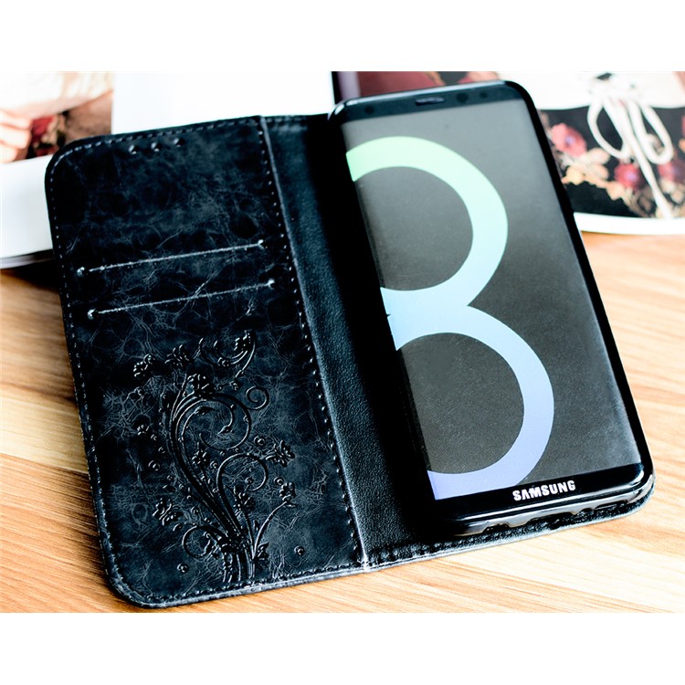 For Samsung Galaxy S8 G950 Imprint Heart Auto-absorbed PU Leather Phone Cover - Dark Grey-2