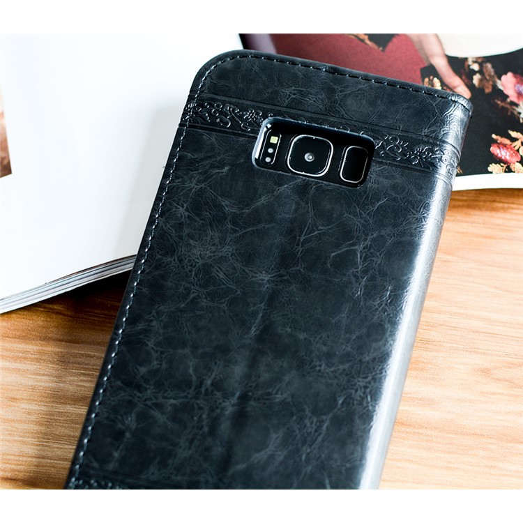 For Samsung Galaxy S8 G950 Imprint Heart Auto-absorbed PU Leather Phone Cover - Dark Grey-3
