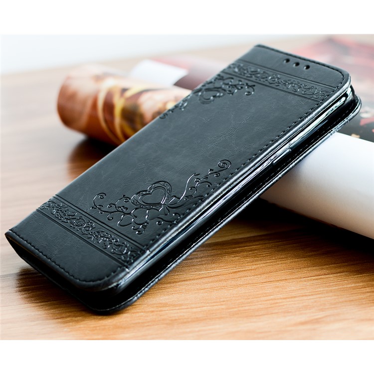 For Samsung Galaxy S8 G950 Imprint Heart Auto-absorbed PU Leather Phone Cover - Dark Grey-4
