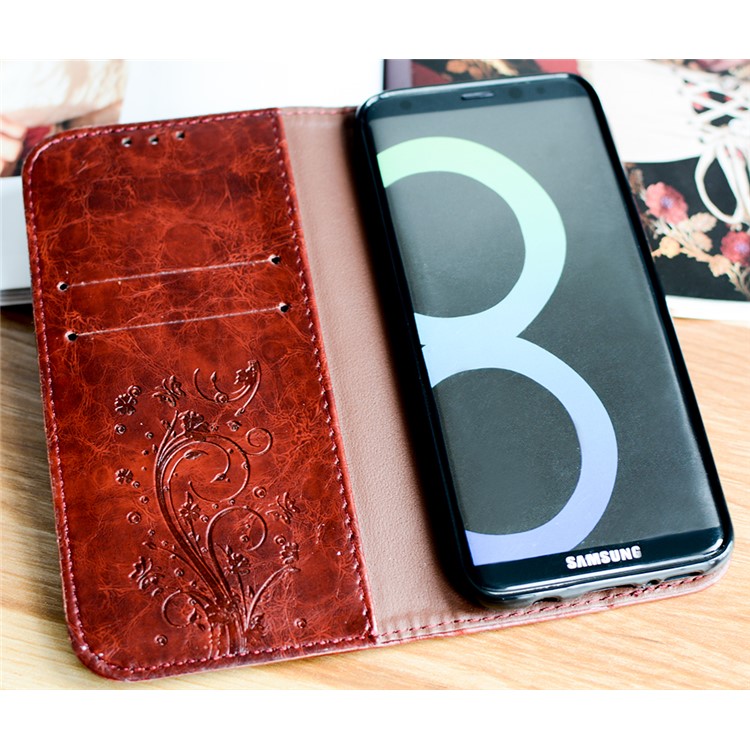 For Samsung Galaxy S8 G950 Imprint Heart Auto-absorbed Leather Protective Case Accessory - Wine Red-2