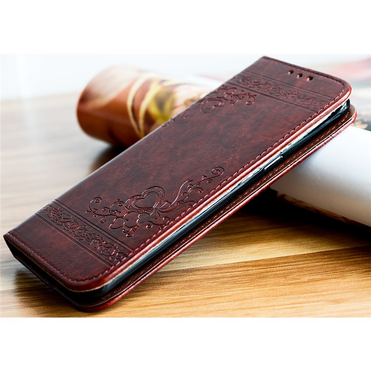 For Samsung Galaxy S8 G950 Imprint Heart Auto-absorbed Leather Protective Case Accessory - Wine Red-3