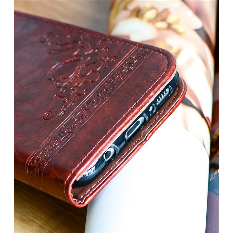 For Samsung Galaxy S8 G950 Imprint Heart Auto-absorbed Leather Protective Case Accessory - Wine Red-4