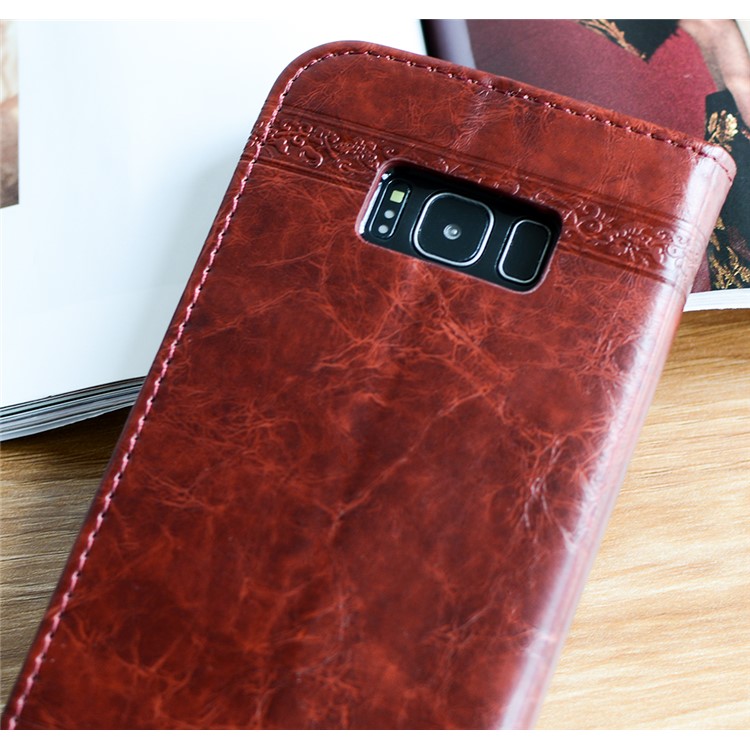 For Samsung Galaxy S8 G950 Imprint Heart Auto-absorbed Leather Protective Case Accessory - Wine Red-5