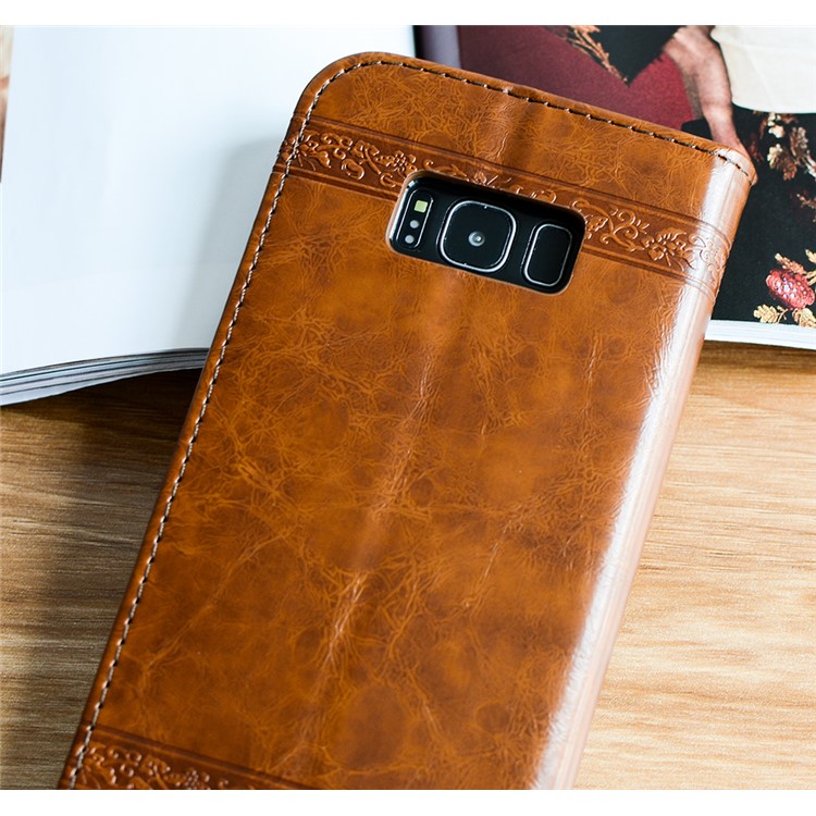 For Samsung Galaxy S8 G950 Imprint Heart Auto-absorbed PU Leather Mobile Flip Cover - Brown-3