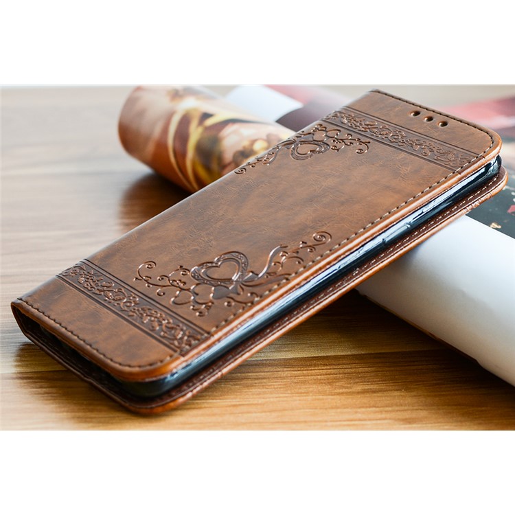 For Samsung Galaxy S8 G950 Imprint Heart Auto-absorbed PU Leather Mobile Flip Cover - Brown-4
