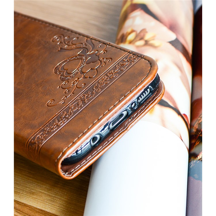 For Samsung Galaxy S8 G950 Imprint Heart Auto-absorbed PU Leather Mobile Flip Cover - Brown-5