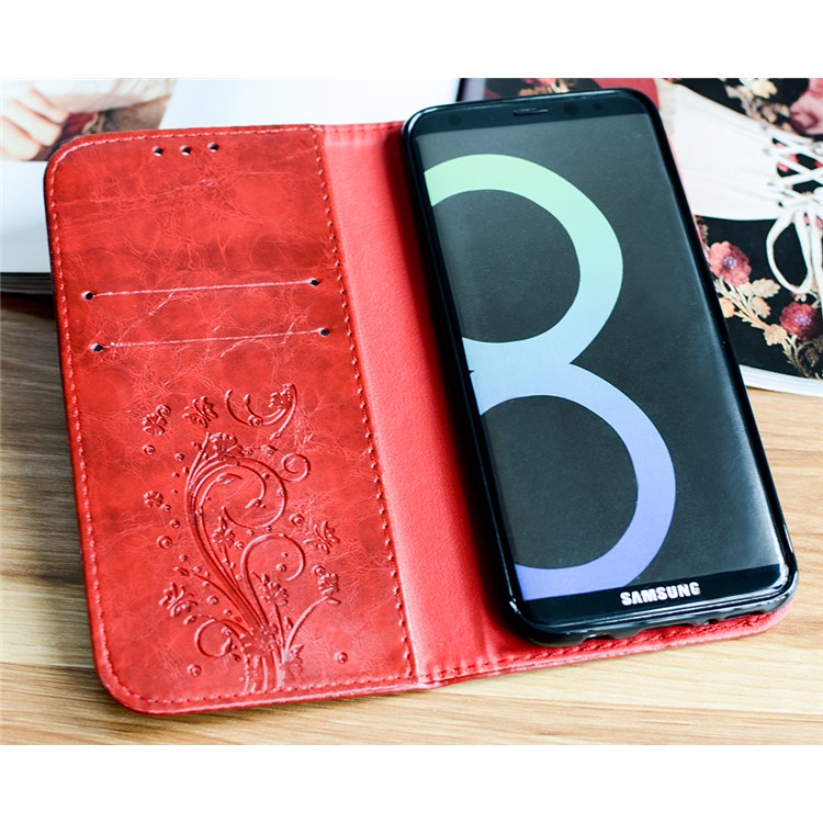 Imprint Heart Auto-absorbed Leather Magnetic Mobile Case for Samsung Galaxy S8 Plus G955 - Red-2