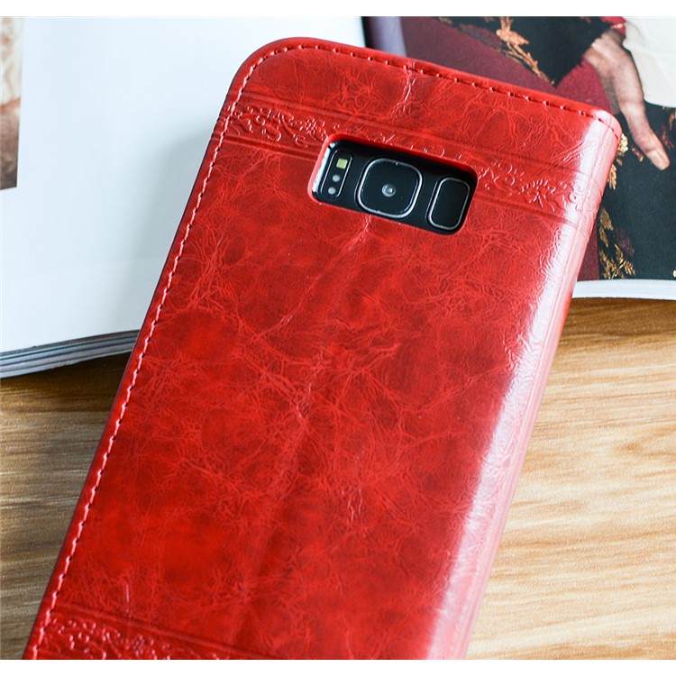 Imprint Heart Auto-absorbed Leather Magnetic Mobile Case for Samsung Galaxy S8 Plus G955 - Red-3
