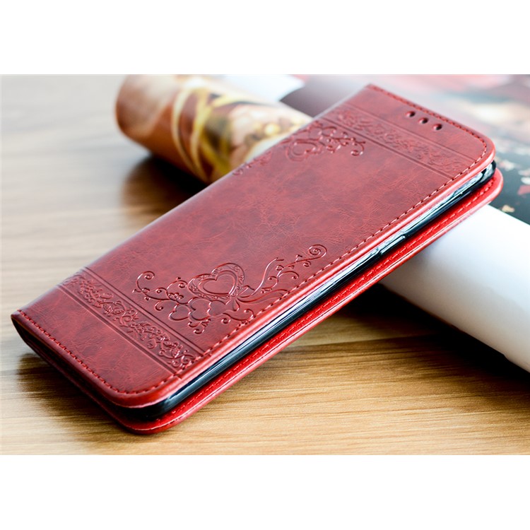 Imprint Heart Auto-absorbed Leather Magnetic Mobile Case for Samsung Galaxy S8 Plus G955 - Red-4