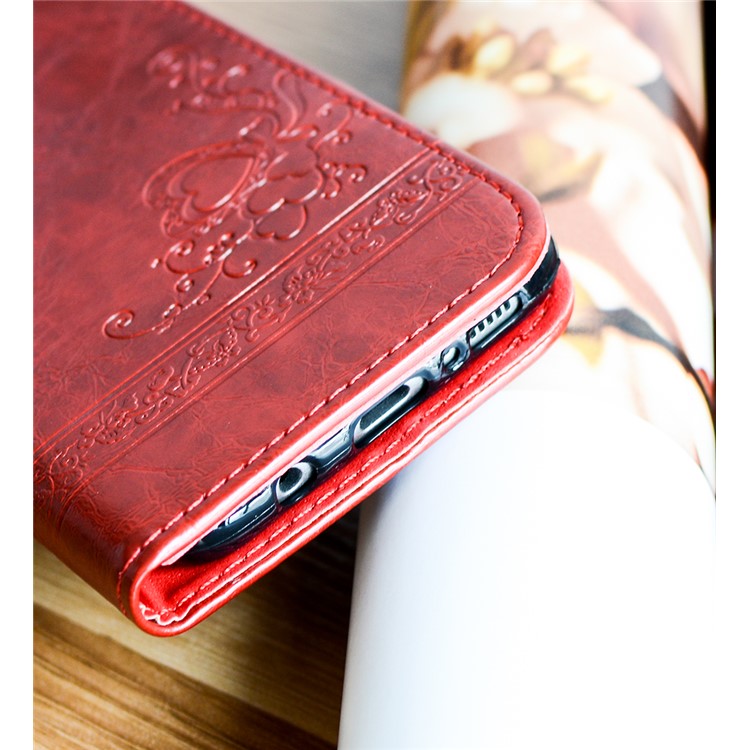 Imprint Heart Auto-absorbed Leather Magnetic Mobile Case for Samsung Galaxy S8 Plus G955 - Red-5