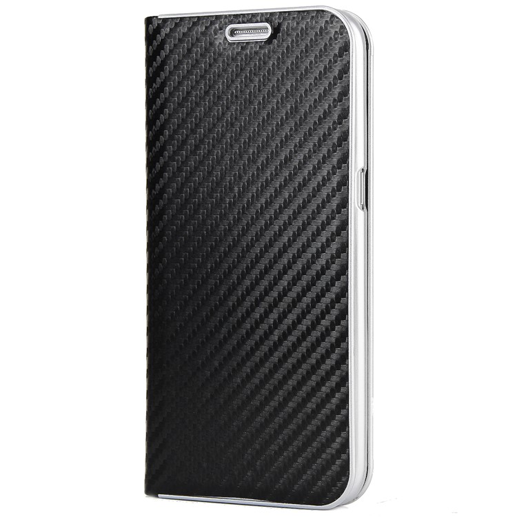 Carbon Fiber Texture Auto-absorbed PU Leather Stand Case for Samsung Galaxy S7 edge - Black-2