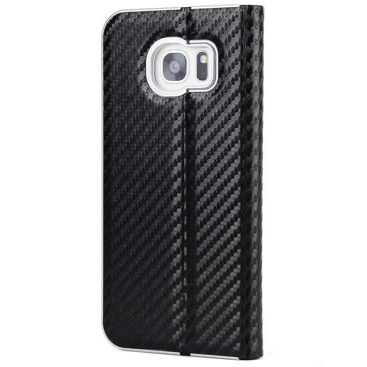 Carbon Fiber Texture Auto-absorbed PU Leather Stand Case for Samsung Galaxy S7 edge - Black-3