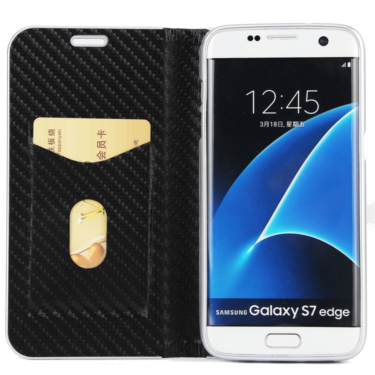 Carbon Fiber Texture Auto-absorbed PU Leather Stand Case for Samsung Galaxy S7 edge - Black-4
