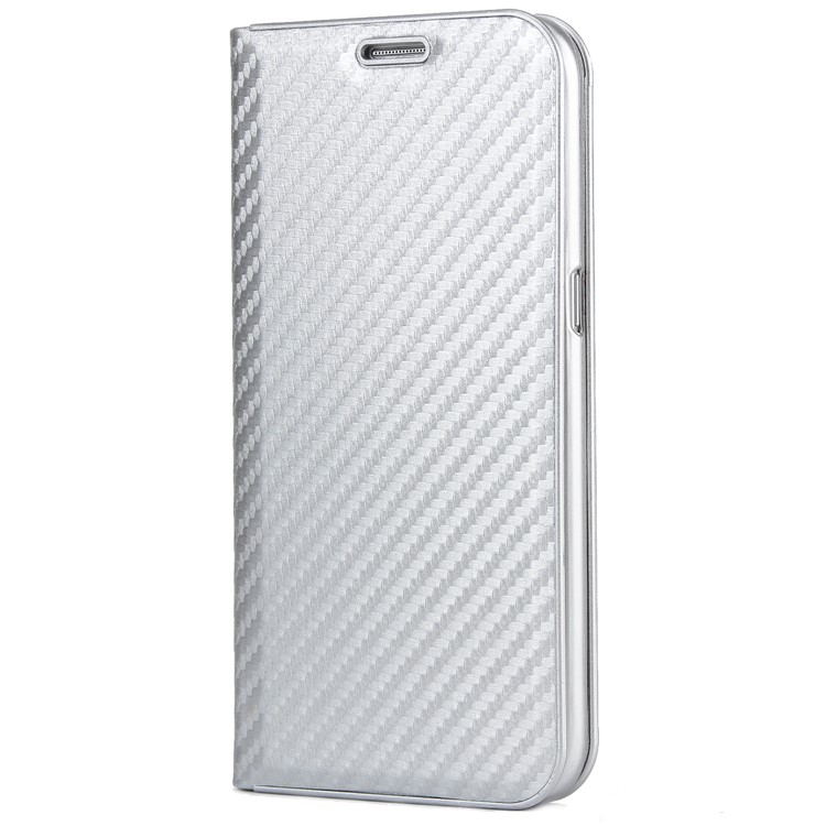 Carbon Fiber Texture Auto-absorbed PU Leather Cover with Stand for Samsung Galaxy S7 edge - White-2