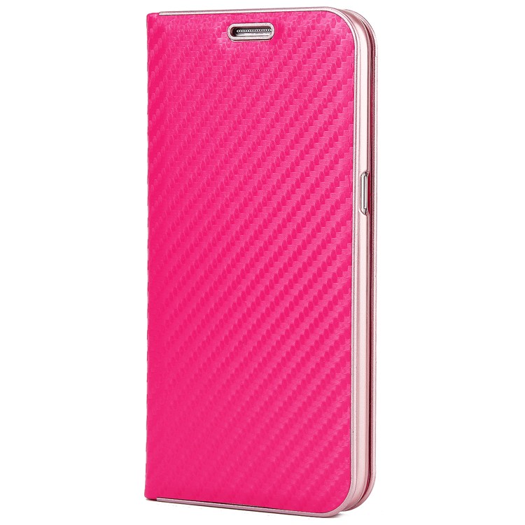 Carbon Fiber Texture Auto-absorbed PU Leather Shell with Card Holder for Samsung Galaxy S7 edge - Rose-2