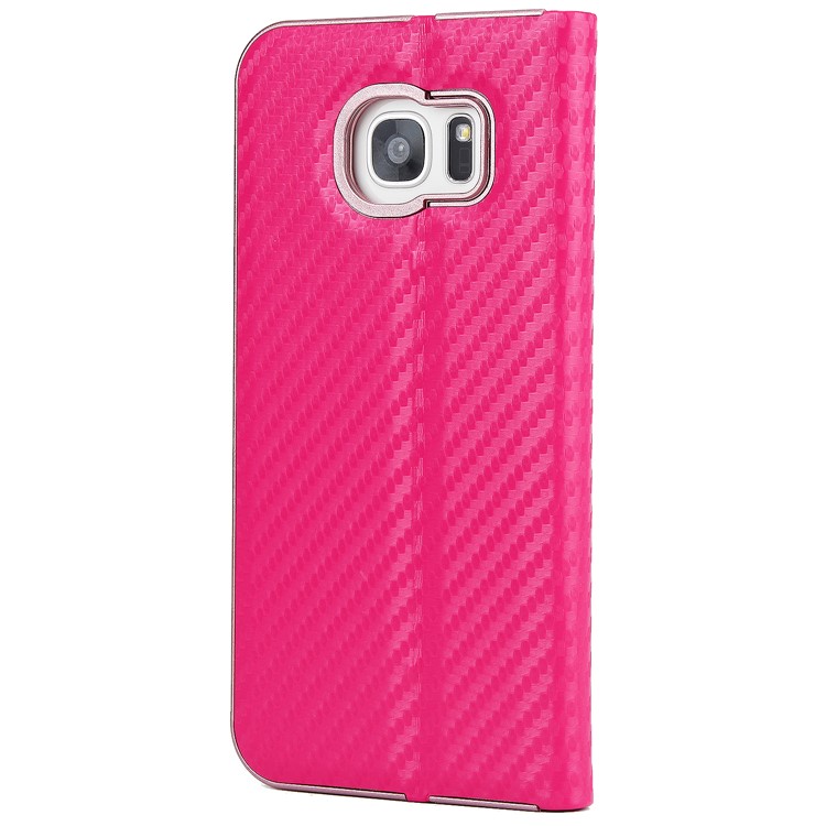 Carbon Fiber Texture Auto-absorbed PU Leather Shell with Card Holder for Samsung Galaxy S7 edge - Rose-3