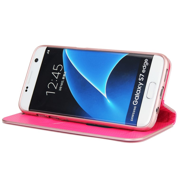 Carbon Fiber Texture Auto-absorbed PU Leather Shell with Card Holder for Samsung Galaxy S7 edge - Rose-5