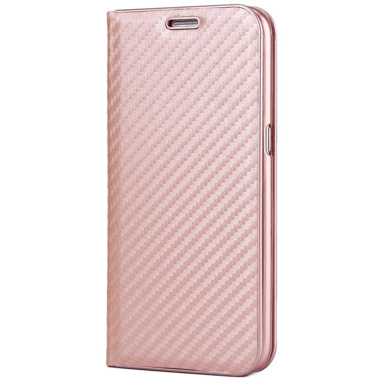 Carbon Fiber Texture Auto-absorbed PU Leather Card Slot Mobile Case for Samsung Galaxy S7 edge - Rose Gold-2