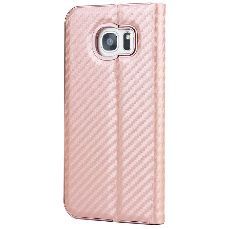 Carbon Fiber Texture Auto-absorbed PU Leather Card Slot Mobile Case for Samsung Galaxy S7 edge - Rose Gold-3