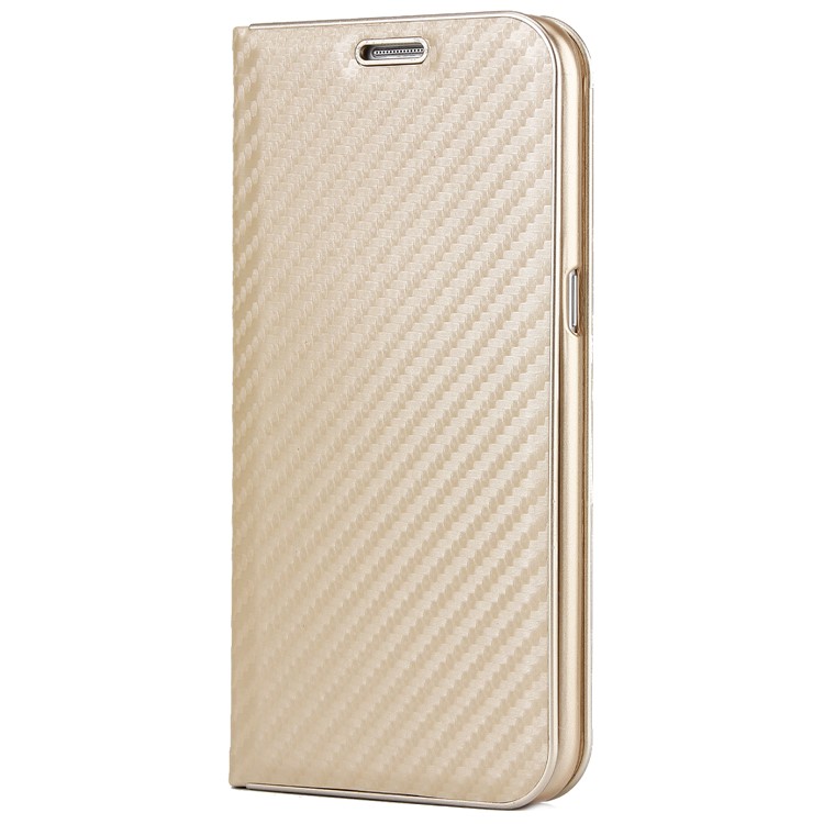 Carbon Fiber Texture Auto-absorbed Leather Phone Case with Card Holder for Samsung Galaxy S7 edge - Gold-2
