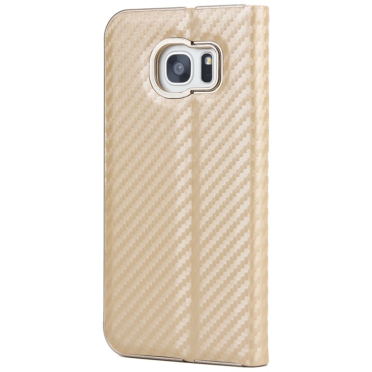 Carbon Fiber Texture Auto-absorbed Leather Phone Case with Card Holder for Samsung Galaxy S7 edge - Gold-3