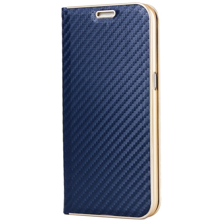 Carbon Fiber Texture Auto-absorbed PU Leather Protective Cover Shell for Samsung Galaxy S7 edge - Dark Blue-2