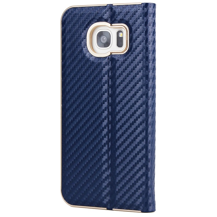 Carbon Fiber Texture Auto-absorbed PU Leather Protective Cover Shell for Samsung Galaxy S7 edge - Dark Blue-3