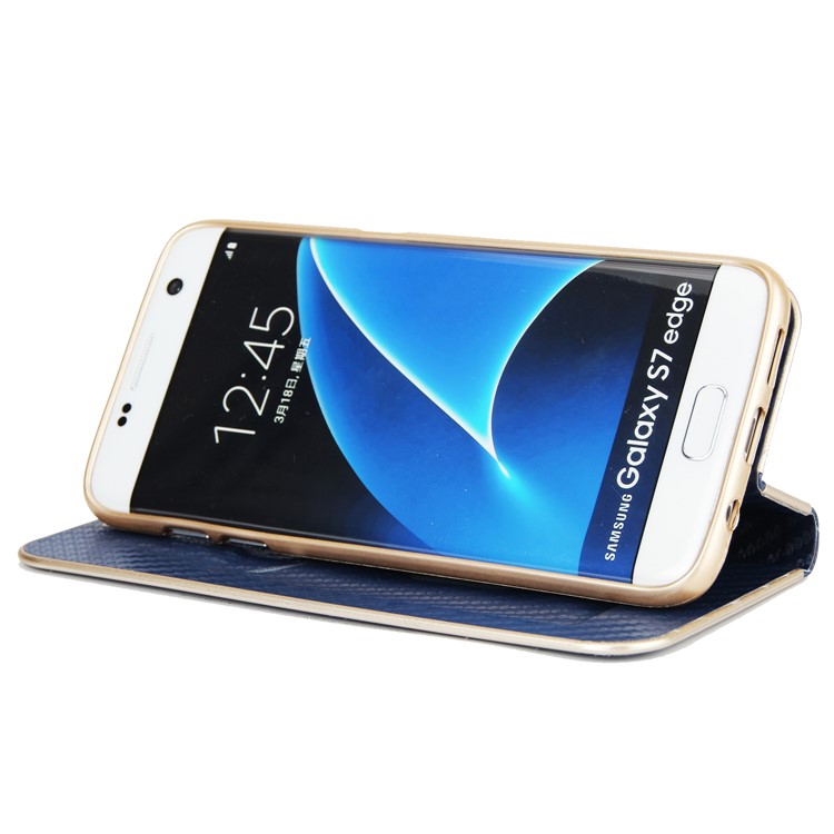 Carbon Fiber Texture Auto-absorbed PU Leather Protective Cover Shell for Samsung Galaxy S7 edge - Dark Blue-5