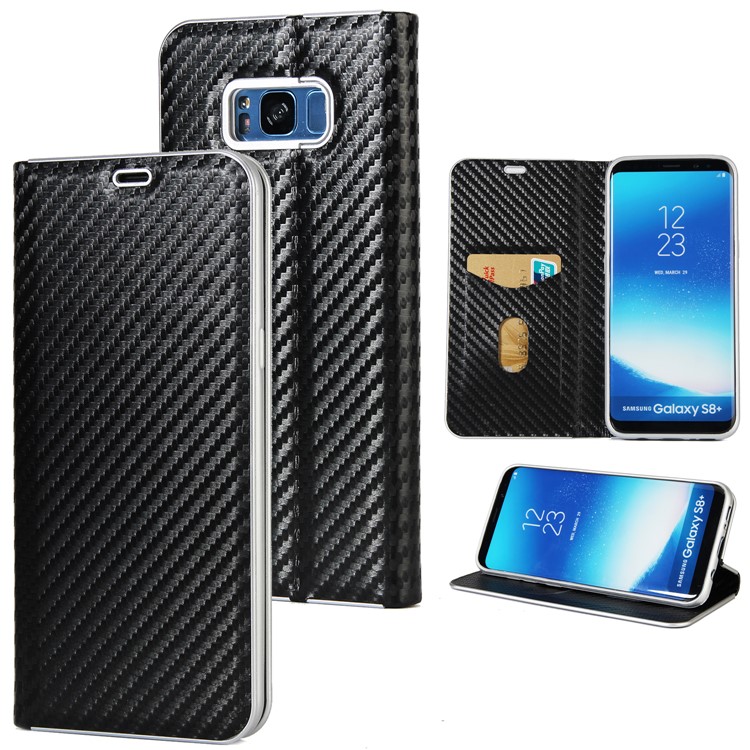 Carbon Fiber Texture Auto-absorbed Leather Case with Card Holder for Samsung Galaxy S8 SM-G950 - Black-1